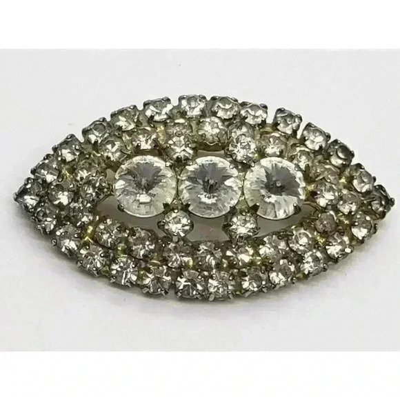 Vintage Rhinestone Brooch Inverted Rivoli Clear Stones 3rd Eye Chakra - Picture 3 of 8